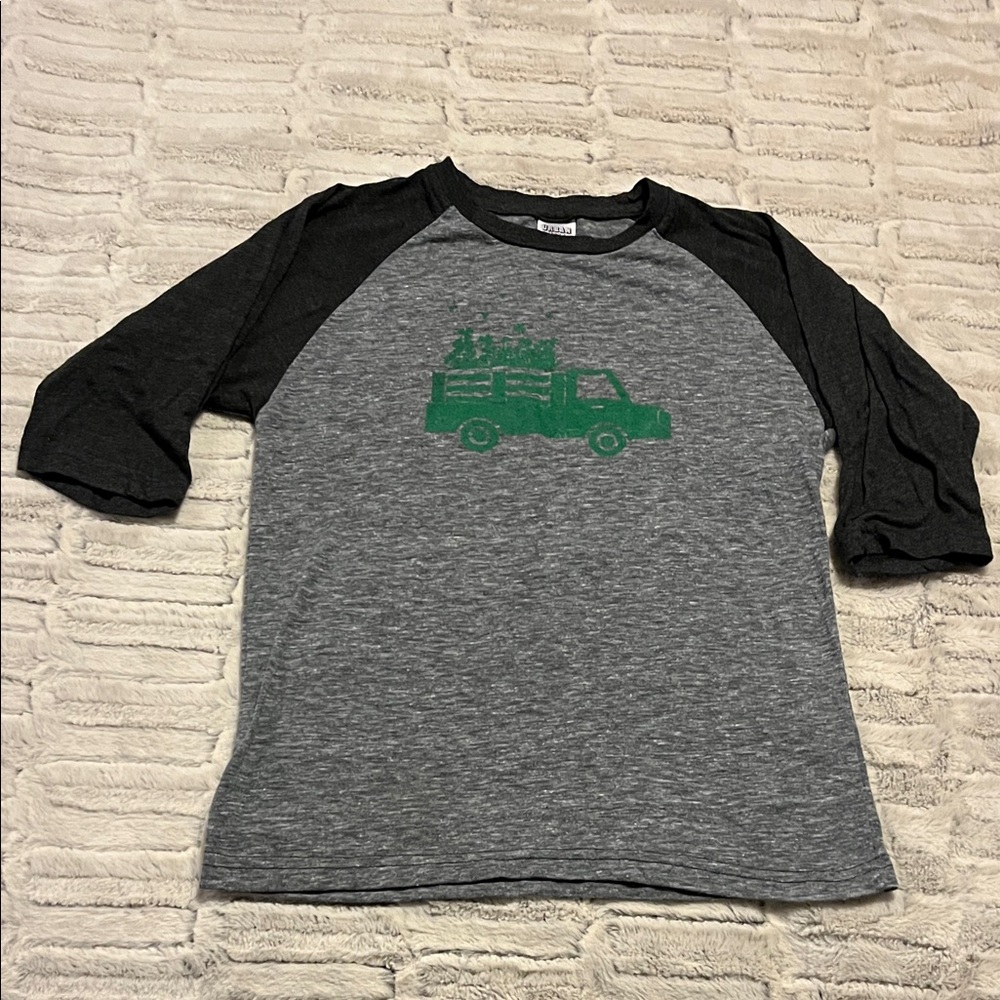 Gray and Black Kids Raglan Tee with Green Truck